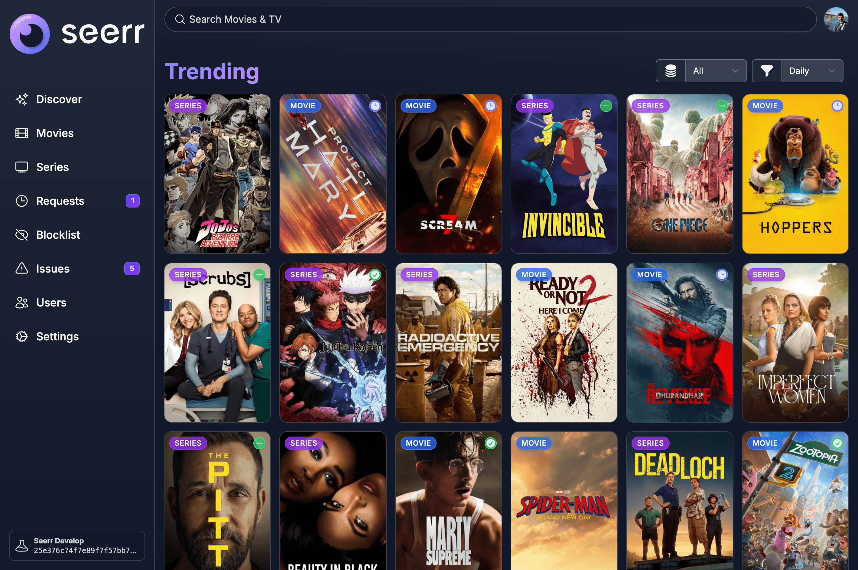 Seerr trending screenshot
